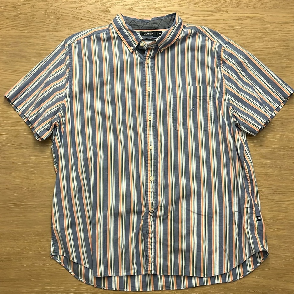 NAUTICA - Short Sleeve Button Up Shirt Pastel Stripes